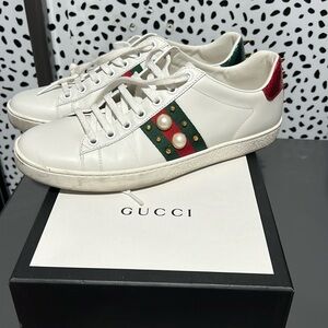 Gucci pearl and gold studded tennis shoes